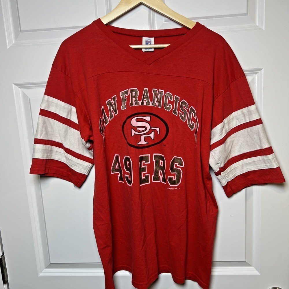 Vintage 1992 Logo 7 San Francisco 49ers T Shirt XL USA Made Sparkle Graphic